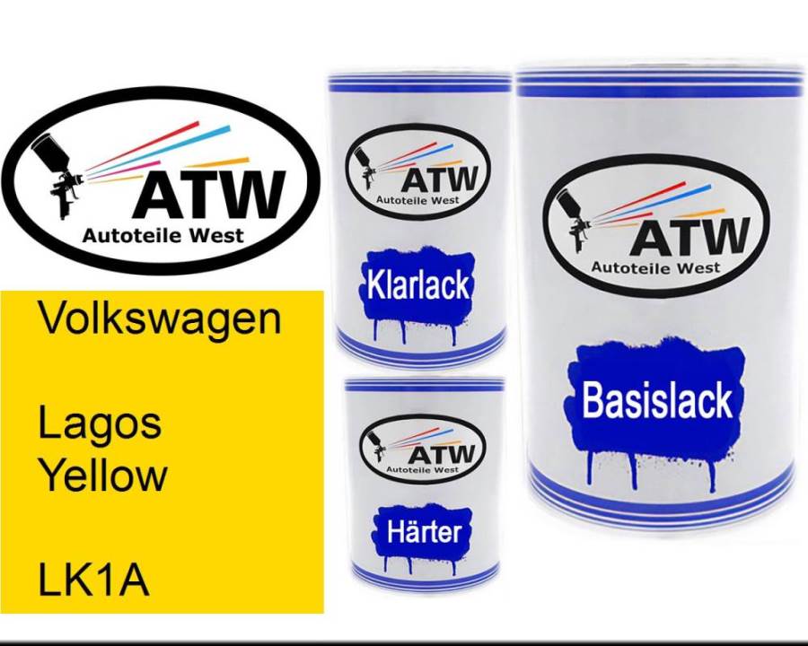 Volkswagen, Lagos Yellow, LK1A: 500ml Lackdose + 500ml Klarlack + 250ml Härter - Set, von ATW Autoteile West.